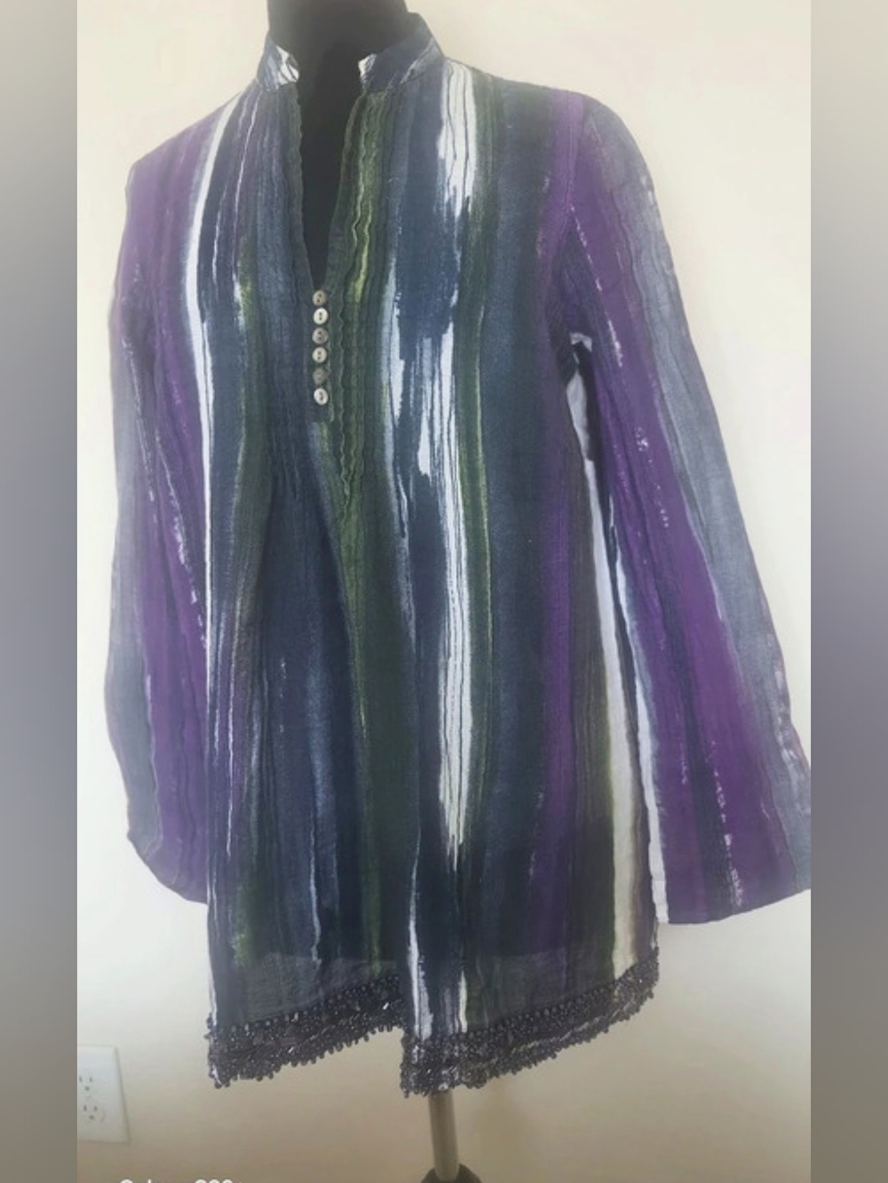 LA FAYETTE 148 NEW YORK Abstract Striped Silk Cotton Tunic Size 10